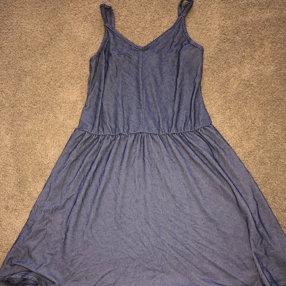 Navy blue and white stripped short dress